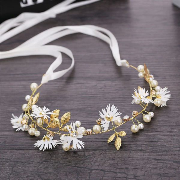 Wedding Hair Accessories Girls Wreath Headpiece Floral Pearl Hair Dress Crown Hair Flower Vine Headband for Flower Girl Bride Wedding Hairband - Image 2