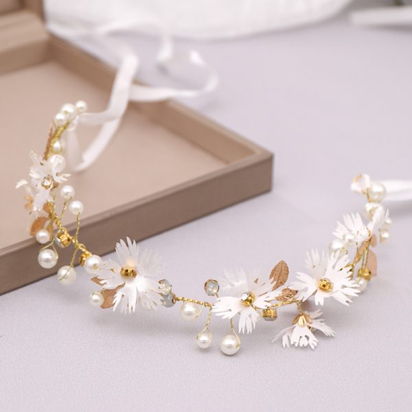 Wedding Hair Accessories Girls Wreath Headpiece Floral Pearl Hair Dress Crown Hair Flower Vine Headband for Flower Girl Bride Wedding Hairband - Image 3