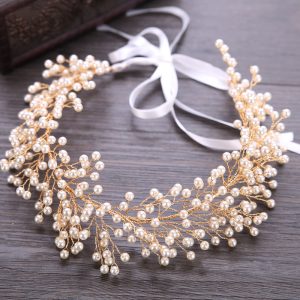 Wedding Bride Pearl White Rose Flower Silver Headband Hairband for Prom Country Wedding Vintage Hair Accessories Girls Prom Ladies Garden Evening