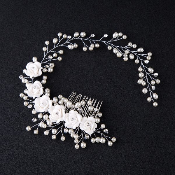 Wedding Bride Pearl White Rose Flower Silver Headband Hairband for Prom Country Wedding Vintage Hair Accessories Girls Prom Ladies Garden Evening