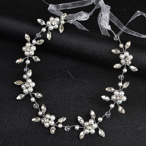 Flower Girls Tiara Silver Wedding Pearl Rhinestone Headband Princess Hair Accessories for Birthday, Party,  Communion, Wedding