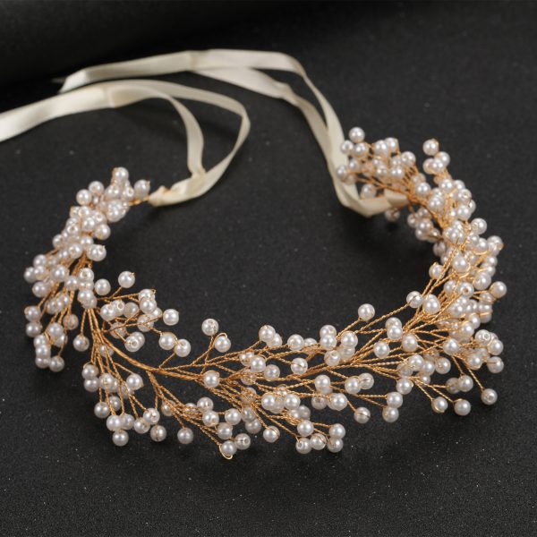 Wedding Bride Pearl White Rose Flower Silver Headband Hairband for Prom Country Wedding Vintage Hair Accessories Girls Prom Ladies Garden Evening - Image 2