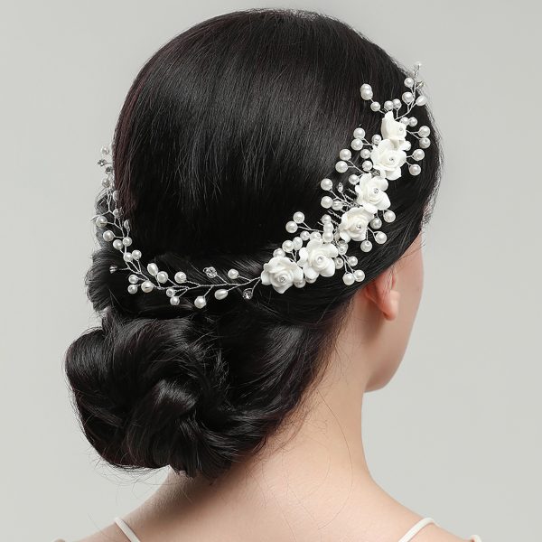 Wedding Bride Pearl White Rose Flower Silver Headband Hairband for Prom Country Wedding Vintage Hair Accessories Girls Prom Ladies Garden Evening - Image 3