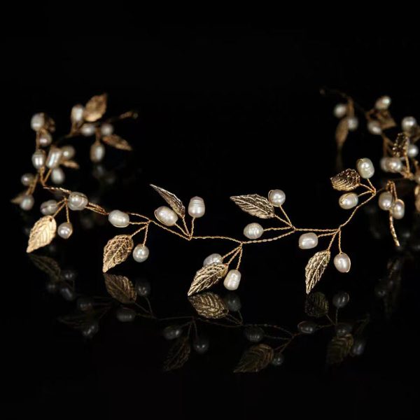 Long Headband Hair Vine Handmade Bridal Leaf Headband Wedding Hair Accessories Bridal Hair Piece Rose Gold Flower Headdress (50cm Gold) - Image 2