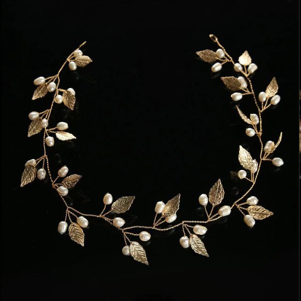 Long Headband Hair Vine Handmade Bridal Leaf Headband Wedding Hair Accessories Bridal Hair Piece Rose Gold Flower Headdress (50cm Gold) - Image 3