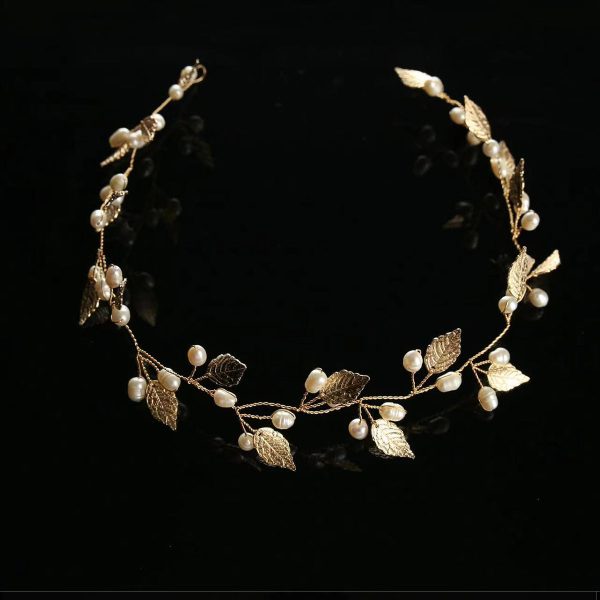 Long Headband Hair Vine Handmade Bridal Leaf Headband Wedding Hair Accessories Bridal Hair Piece Rose Gold Flower Headdress (50cm Gold) - Image 4