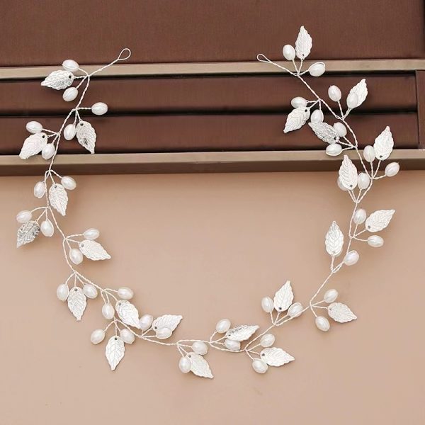 Long Headband Hair Vine Handmade Bridal Leaf Headband Wedding Hair Accessories Bridal Hair Piece Rose Gold Flower Headdress (50cm Gold) - Image 5