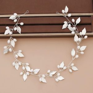Long Headband Hair Vine Handmade Bridal Leaf Headband Wedding Hair Accessories Bridal Hair Piece Rose Gold Flower Headdress (50cm Gold)
