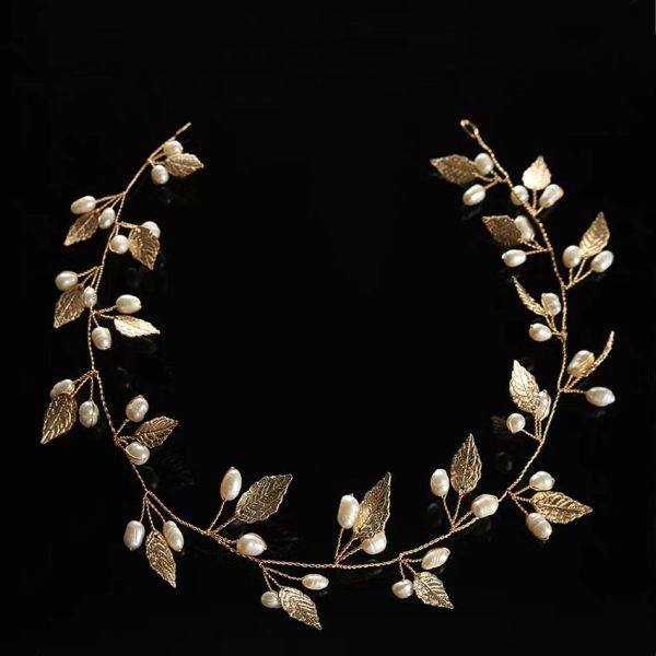 Long Headband Hair Vine Handmade Bridal Leaf Headband Wedding Hair Accessories Bridal Hair Piece Rose Gold Flower Headdress (50cm Gold) - Image 6