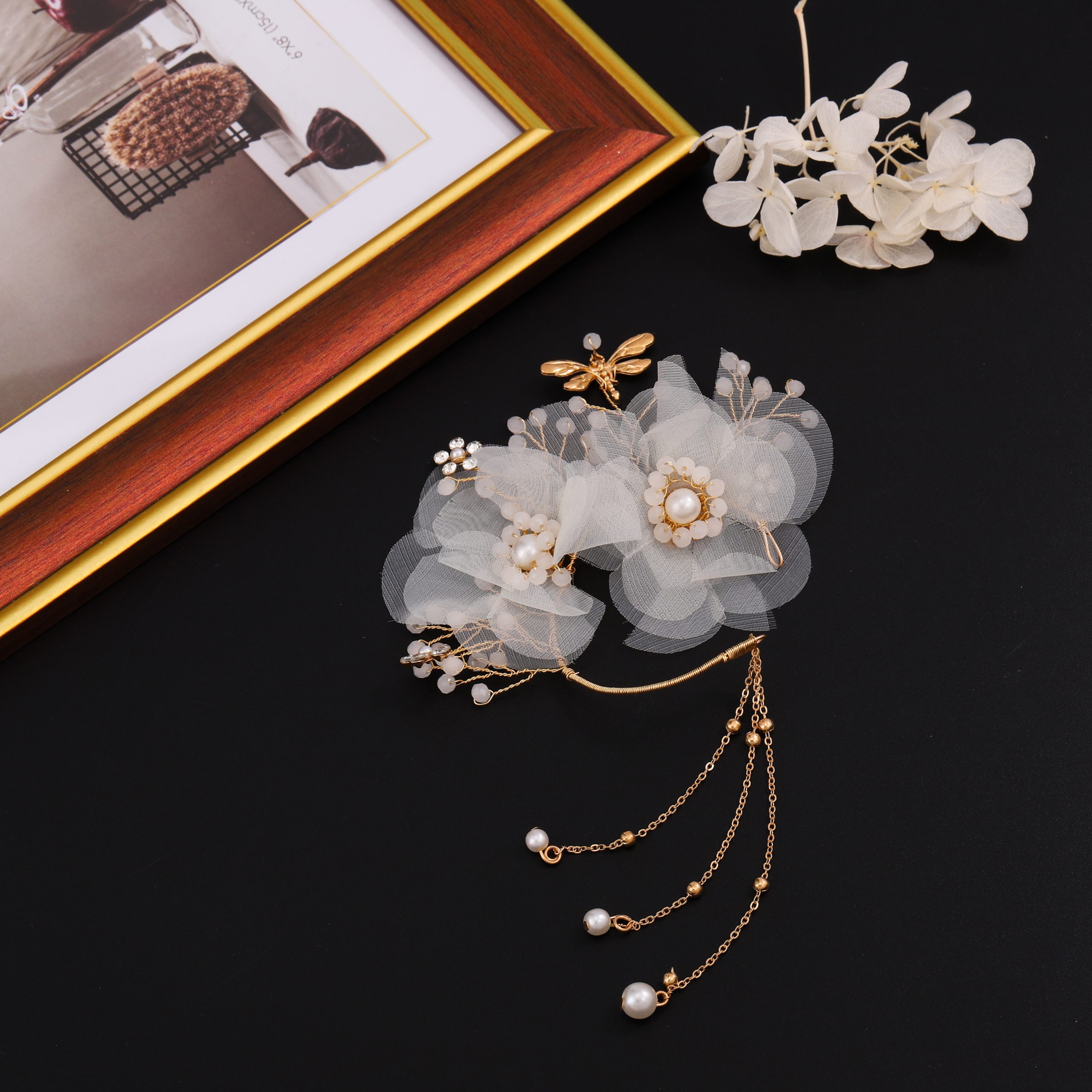 White Flower Pearl Elf Ear Cuff - Image 2