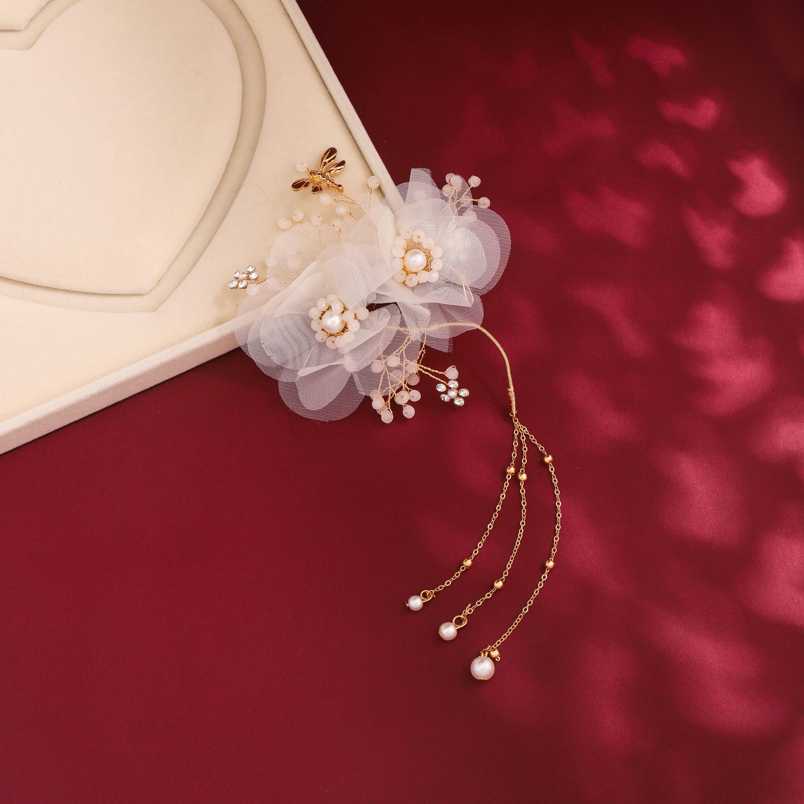 White Flower Pearl Elf Ear Cuff - Image 4