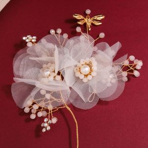 Fairy Earrings Ear Cuff Earrings for Women White Flower Pearl Ear Clips Earrings Handmade Twisted Elf Ear Cuffs Single Left Hanging Earrings Gold Earcuff Earrings Jewelry Gifts for Women
