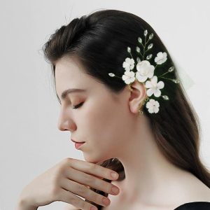 Hypoallergenic Ear Cuffs Earrings for Women Non Piercing Trendy Champagne Gold Bead Jewelry for Weddings and Special Occasions