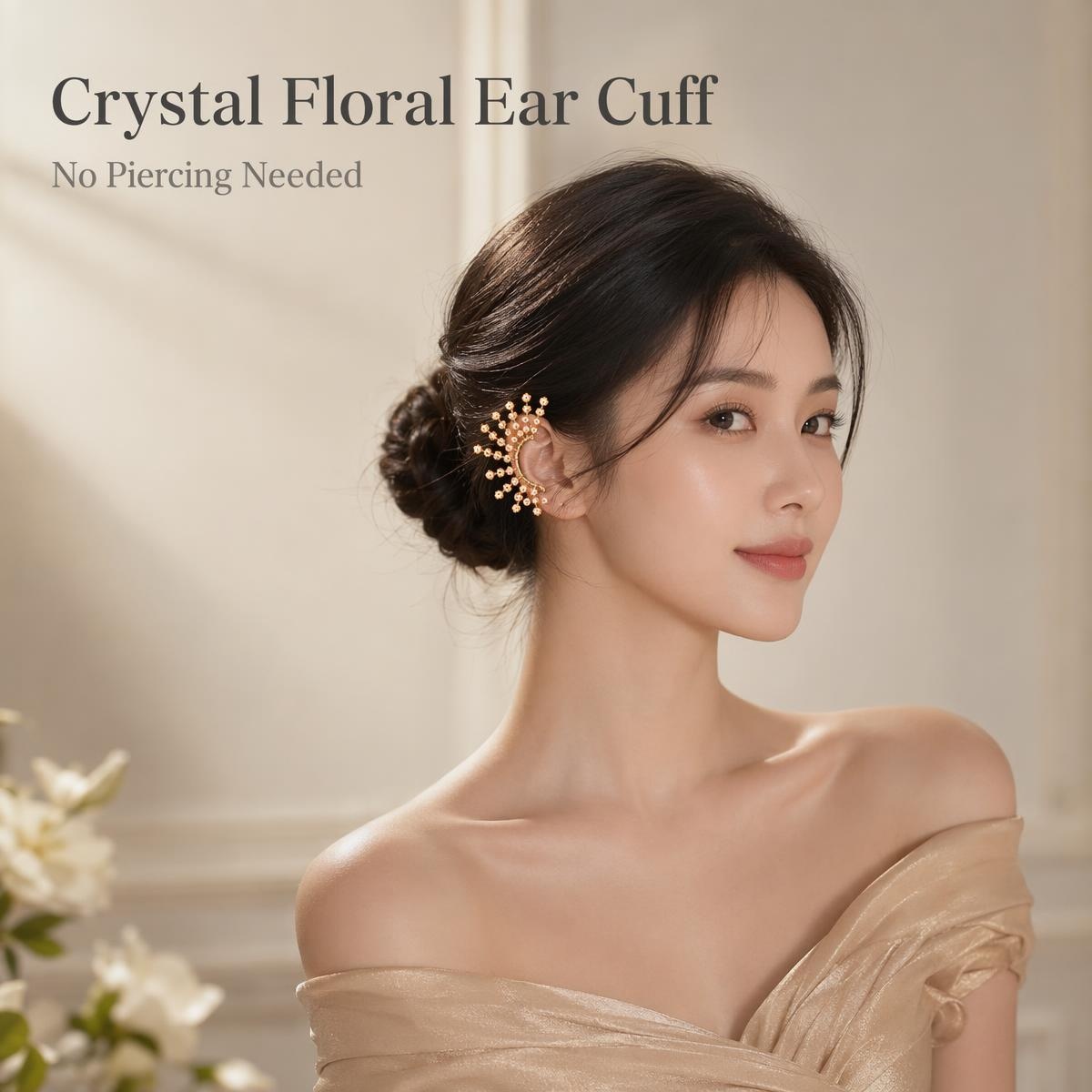Floral Vine Jade Gold-Toned Ear Cuff - handcrafted ear cuff by ASBADI
