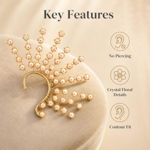 Floral Vine Jade Gold-Toned Ear Cuff - handcrafted ear cuff by ASBADI