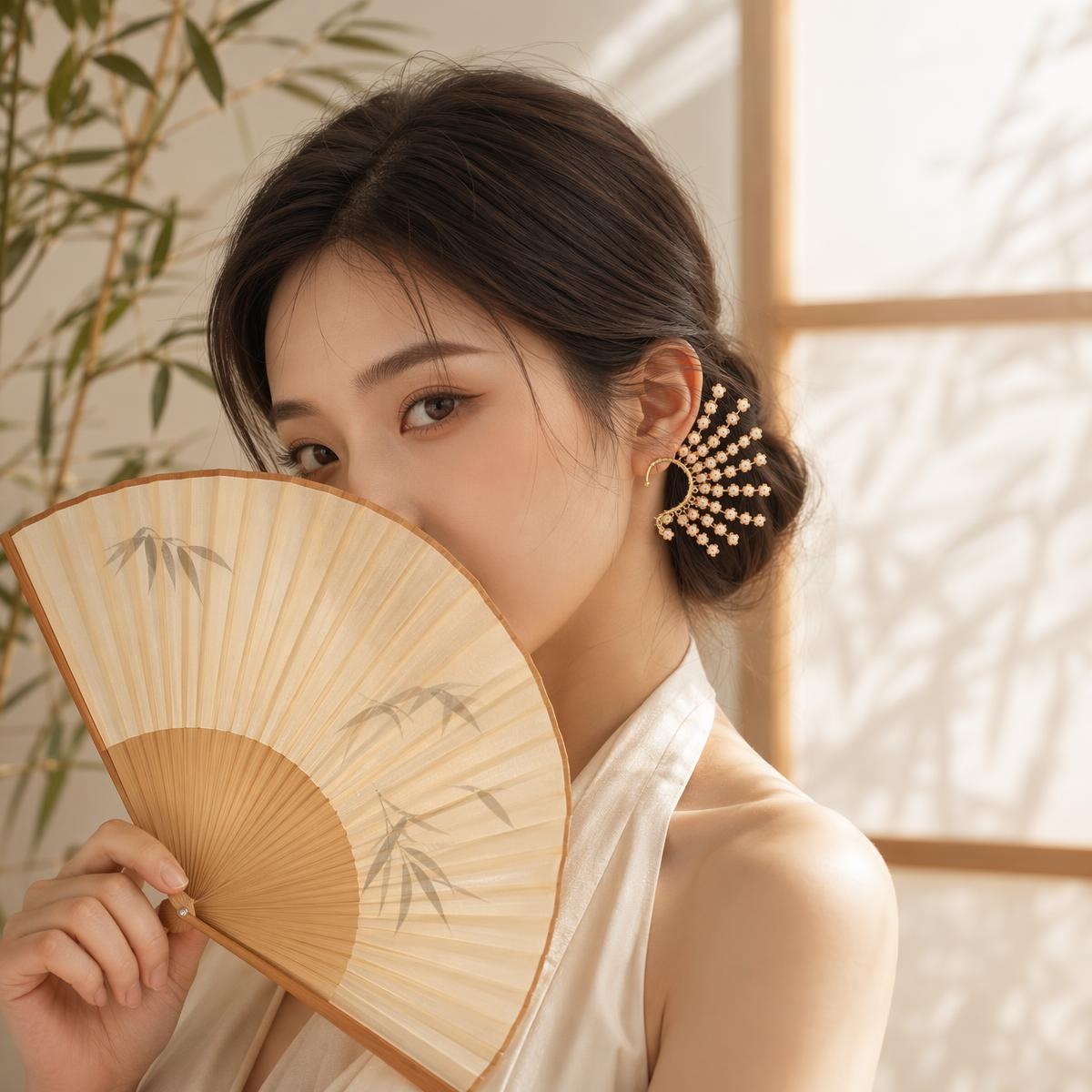 Floral Vine Jade Gold-Toned Ear Cuff - handcrafted ear cuff by ASBADI