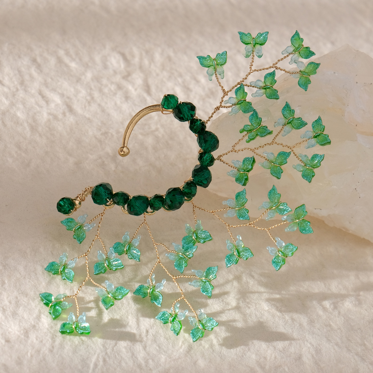 Green Leaf Pearl Ear Cuff Earrings for Women - Image 4