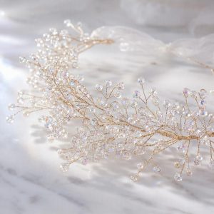 iridescent rhinestone bridal headband - handcrafted headband by ASBADI