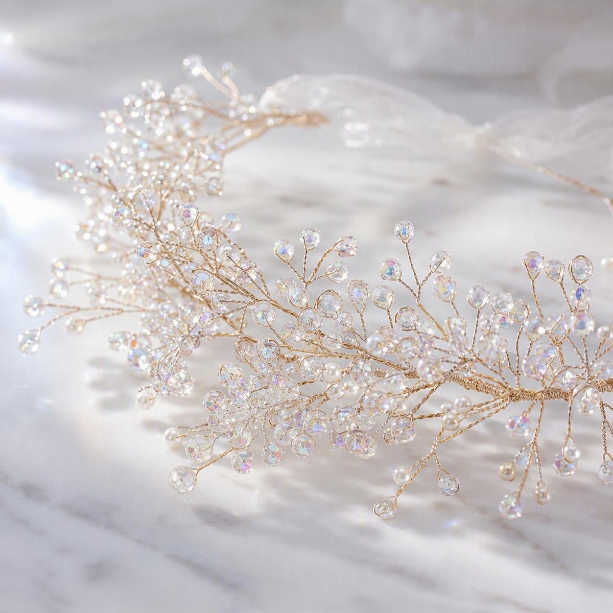 iridescent rhinestone bridal headband - handcrafted headband by ASBADI