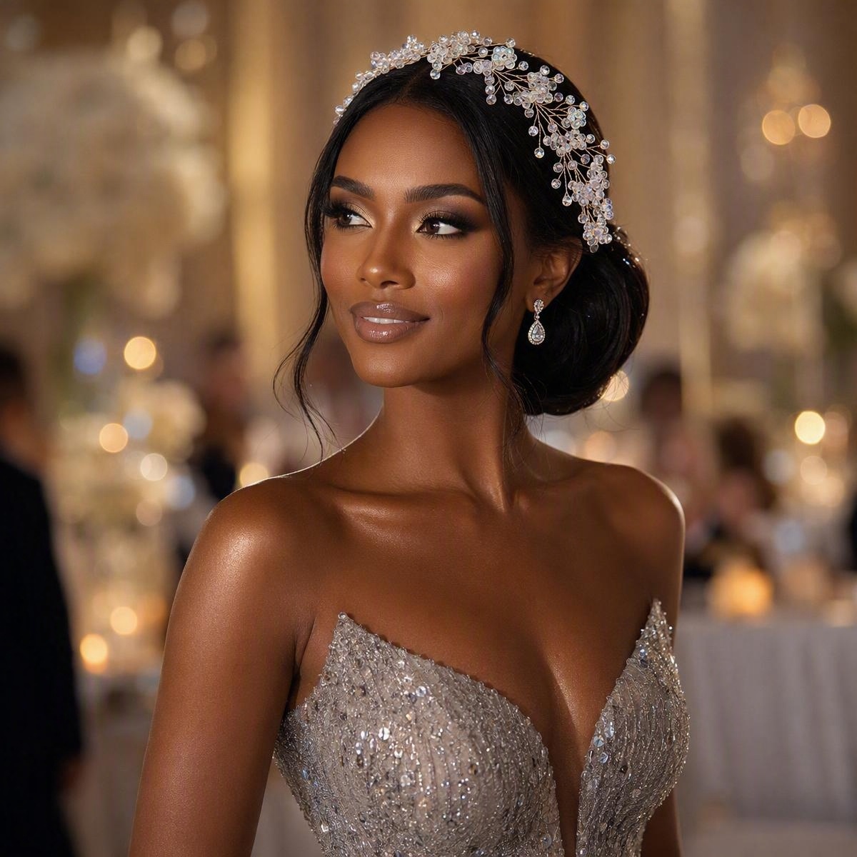 iridescent rhinestone bridal headband - handcrafted headband by ASBADI