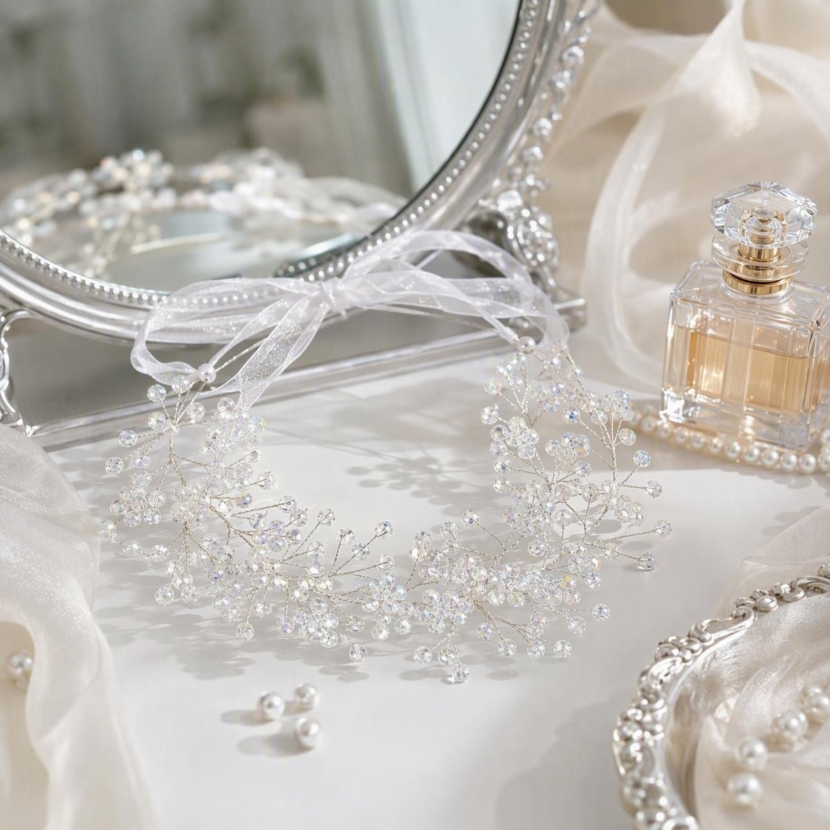 iridescent rhinestone bridal headband - handcrafted headband by ASBADI