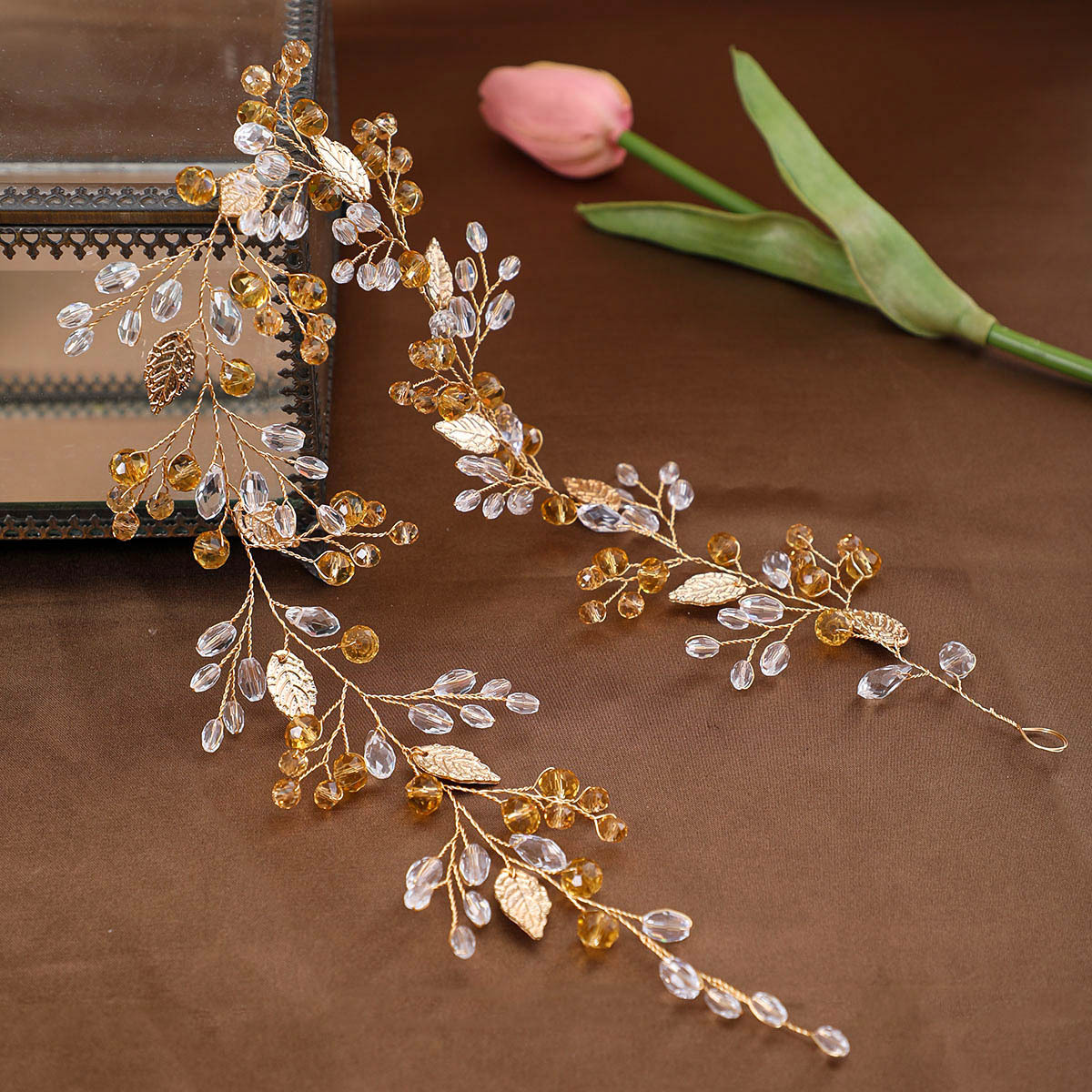 floral bridal headpiece crystals - handcrafted headband by ASBADI