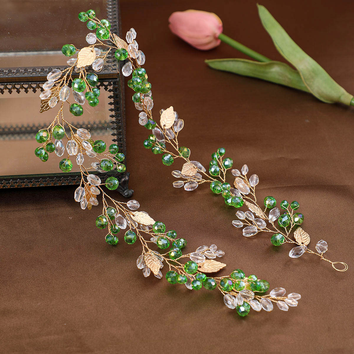 floral bridal headpiece crystals - handcrafted headband by ASBADI