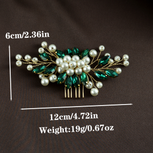 emerald floral bridal hair comb - handcrafted hair comb by ASBADI - photo 1