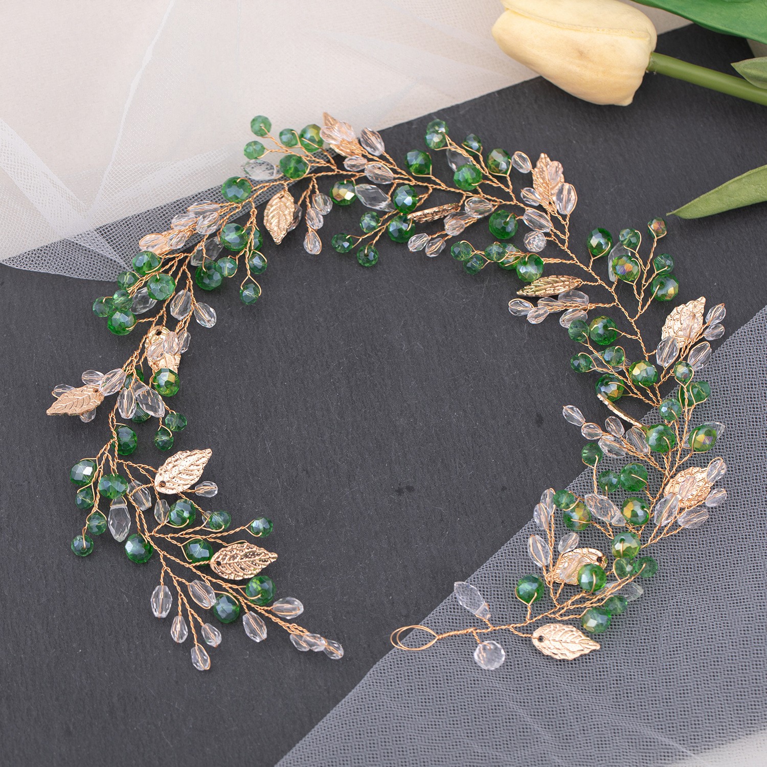floral bridal headpiece crystals - handcrafted headband by ASBADI