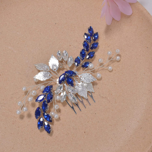 royal blue crystal bridal hair comb - handcrafted hair comb by ASBADI - photo 2