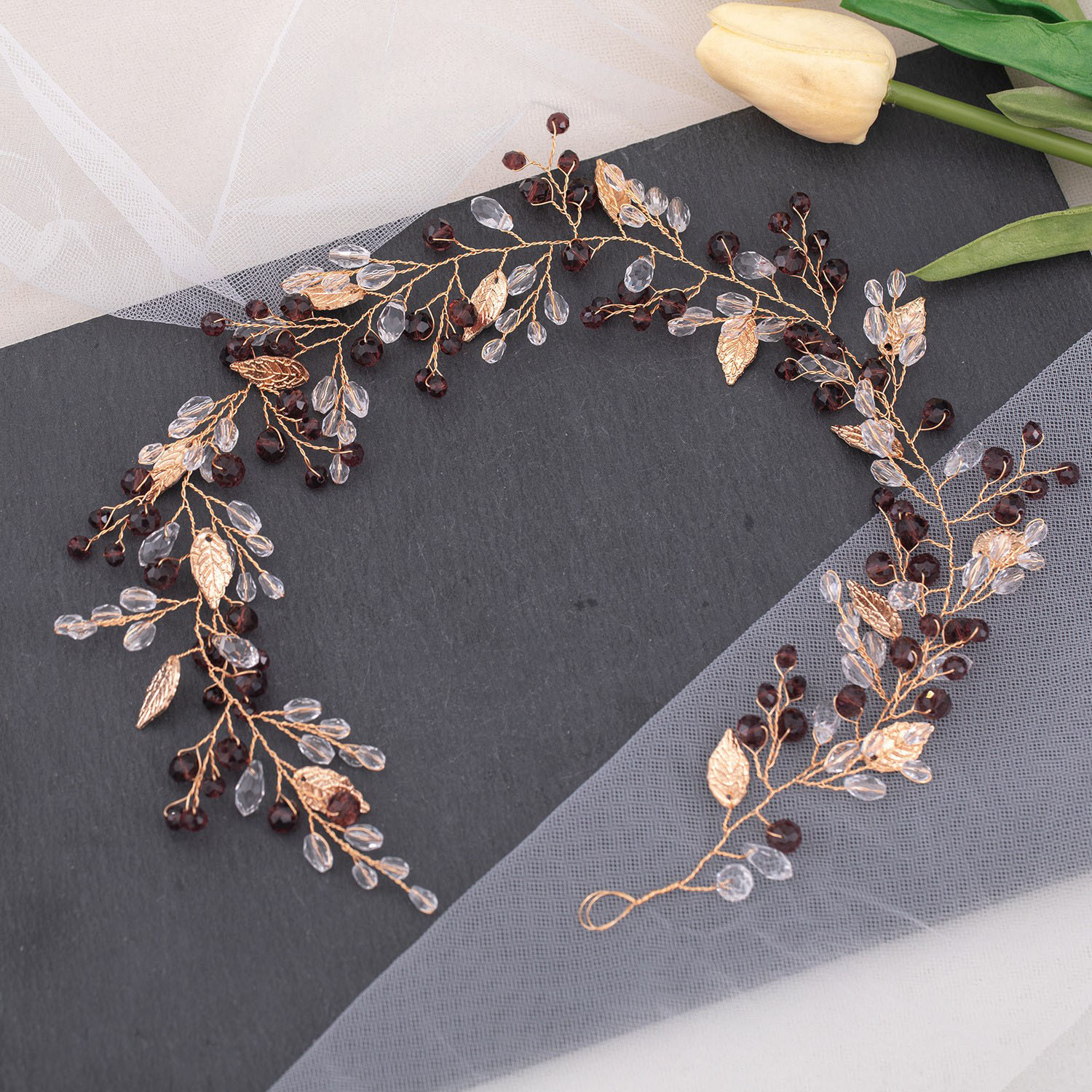 floral bridal headpiece crystals - handcrafted headband by ASBADI