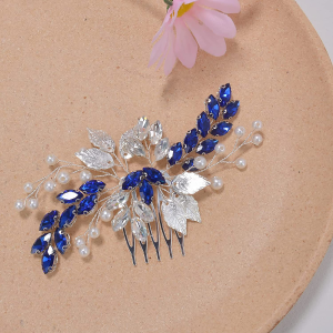 royal blue crystal bridal hair comb - handcrafted hair comb by ASBADI - photo 3