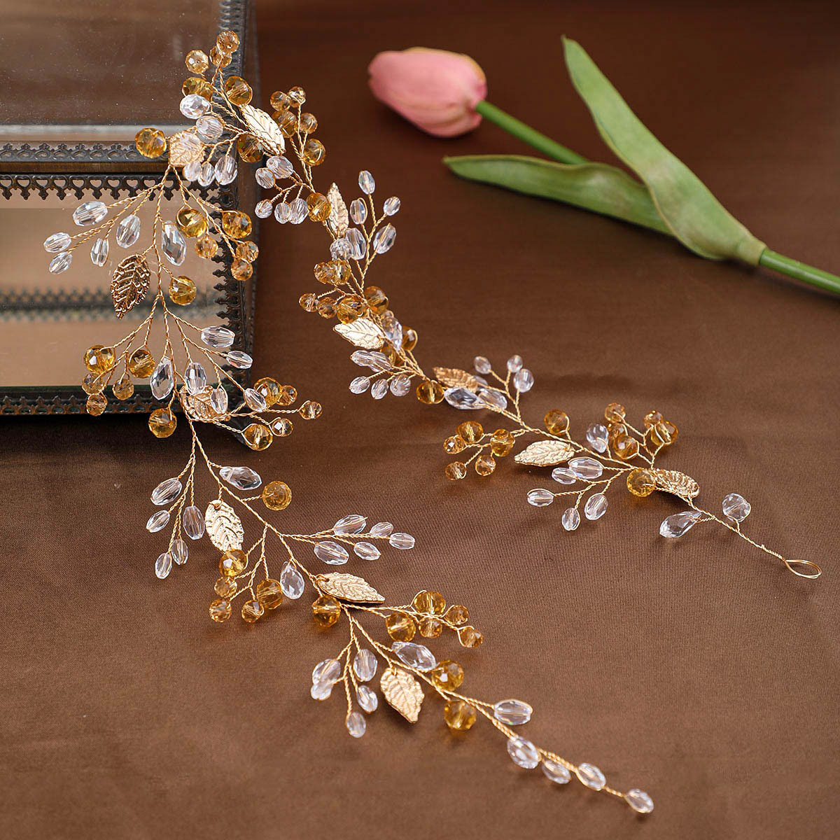 floral bridal headpiece crystals - handcrafted headband by ASBADI