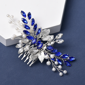 royal blue crystal bridal hair comb - handcrafted hair comb by ASBADI - photo 4