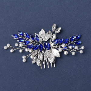 royal blue crystal bridal hair comb - handcrafted hair comb by ASBADI - photo 5