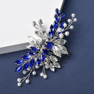 royal blue crystal bridal hair comb - handcrafted hair comb by ASBADI - photo 6