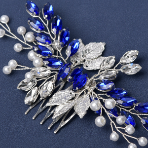 royal blue crystal bridal hair comb - handcrafted hair comb by ASBADI - photo 7