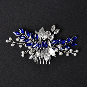 royal blue crystal bridal hair comb - handcrafted hair comb by ASBADI - photo 8