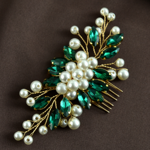 emerald floral bridal hair comb - handcrafted hair comb by ASBADI - photo 8