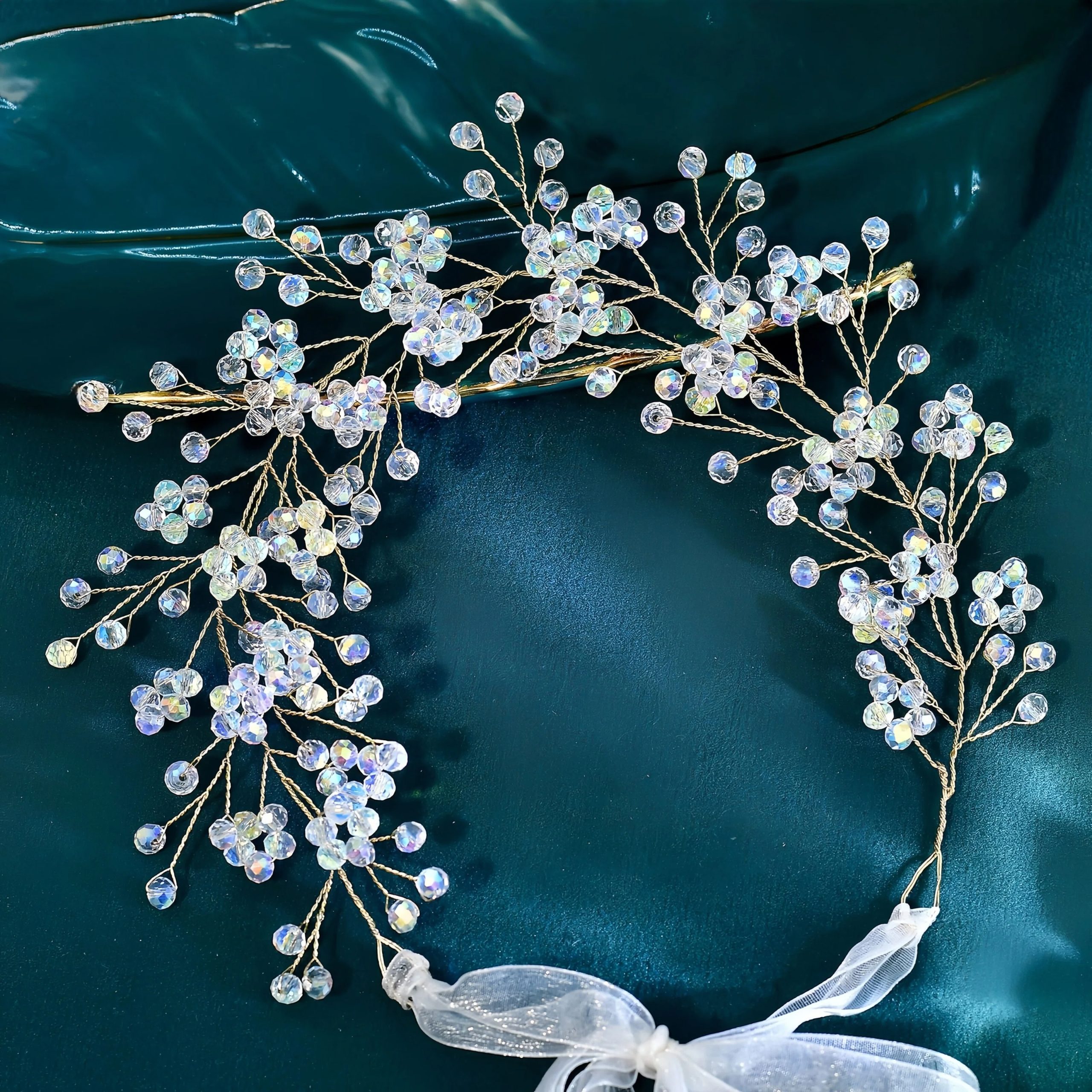 iridescent rhinestone bridal headband - handcrafted headband by ASBADI